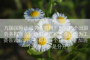 万国国际出国劳务官网？想问这个出国劳务打准么，他们说可能不准，因为工资告诉你的一般都是一个月多少？加班一个点多少都是分开？