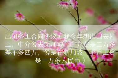 出国务工合同协议（我今年想出国去打工，中介说去新加坡，中介费是三万多差不多四万，说是在新加坡一个月工资是一万多人民币）