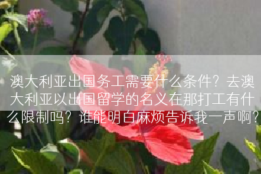 澳大利亚出国务工需要什么条件？去澳大利亚以出国留学的名义在那打工有什么限制吗？谁能明白麻烦告诉我一声啊？