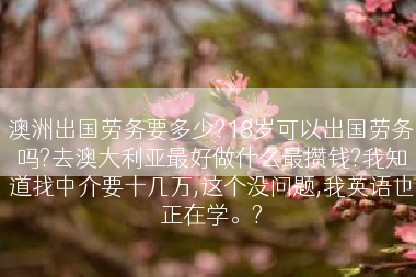 澳洲出国劳务要多少?18岁可以出国劳务吗?去澳大利亚最好做什么最攒钱?我知道找中介要十几万,这个没问题,我英语也正在学。?