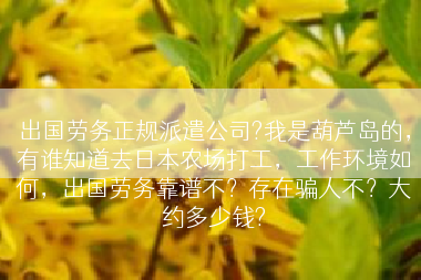 出国劳务正规派遣公司?我是葫芦岛的，有谁知道去日本农场打工，工作环境如何，出国劳务靠谱不？存在骗人不？大约多少钱?