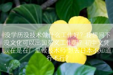没学历没技术做什么工作好？我想问下没文化可以出国劳义工作吗？初中文凭 现在是在厂里做技术师 想去日本不知道行不行？