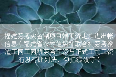 福建劳务实名制项目端工资走户进出帐信息（福建省农村信用社联合社劳务派遣工同工同酬劳务工资与正式工的工资有没有比列法，包括绩效等）