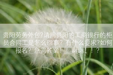 贵阳劳务外包?请问贵阳的工商银行的柜员合同工是怎么回事？有什么要求?如何报名？急需答案！！谢谢！！?