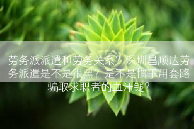劳务派派遣和劳务关系？深圳昌顺达劳务派遣是不是很黑？是不是惯于用套路骗取求职者的血汗钱？