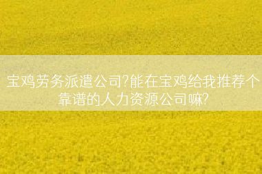 宝鸡劳务派遣公司?能在宝鸡给我推荐个靠谱的人力资源公司嘛?