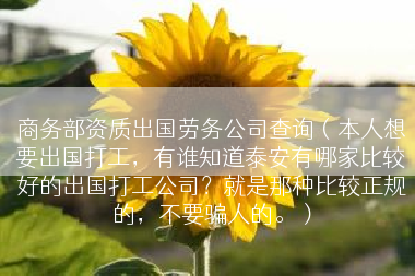 商务部资质出国劳务公司查询（本人想要出国打工，有谁知道泰安有哪家比较好的出国打工公司？就是那种比较正规的，不要骗人的。）